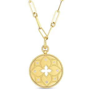 Roberto Coin Venetian Princess 18k Yellow Gold Satin Diamond Medallion Necklace
