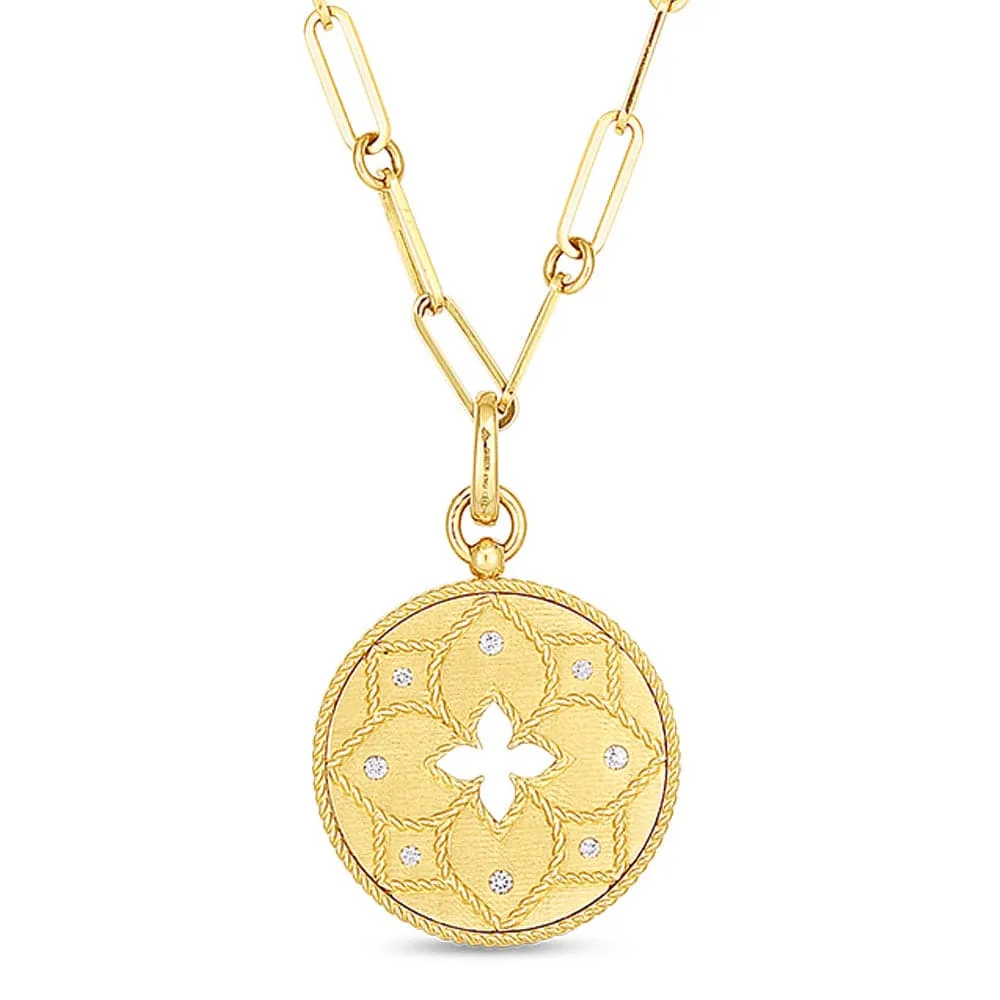 Roberto Coin Venetian Princess 18k Yellow Gold Satin Diamond Medallion Necklace