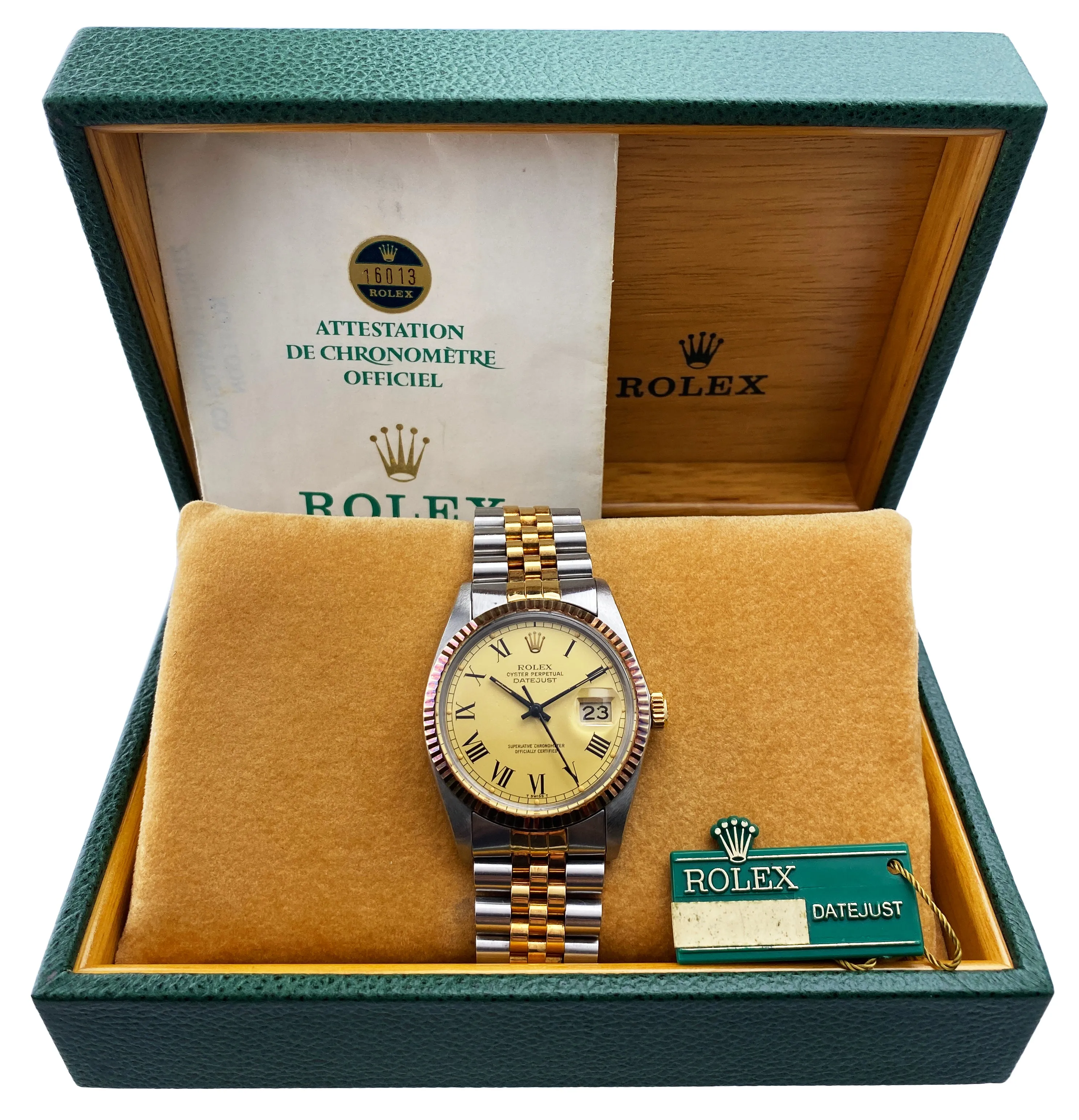Rolex Datejust 16013 Buckley Dial Mens Watch Box Papers