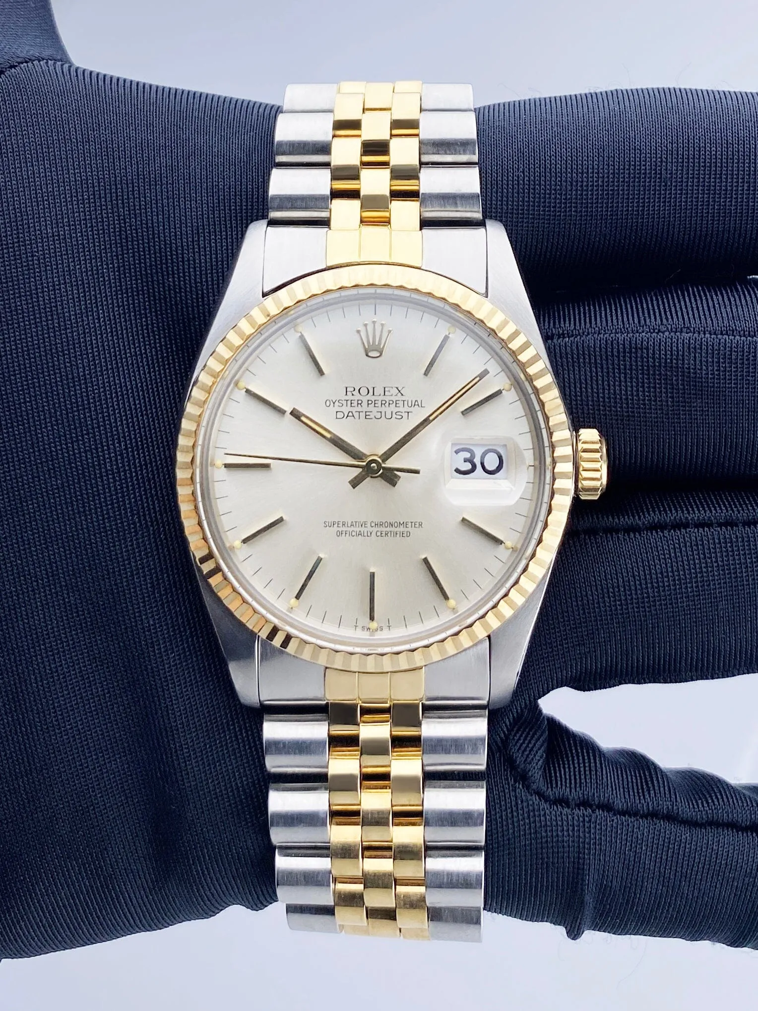 Rolex Datejust 16013 Silver Dial Mens Watch Box Papers