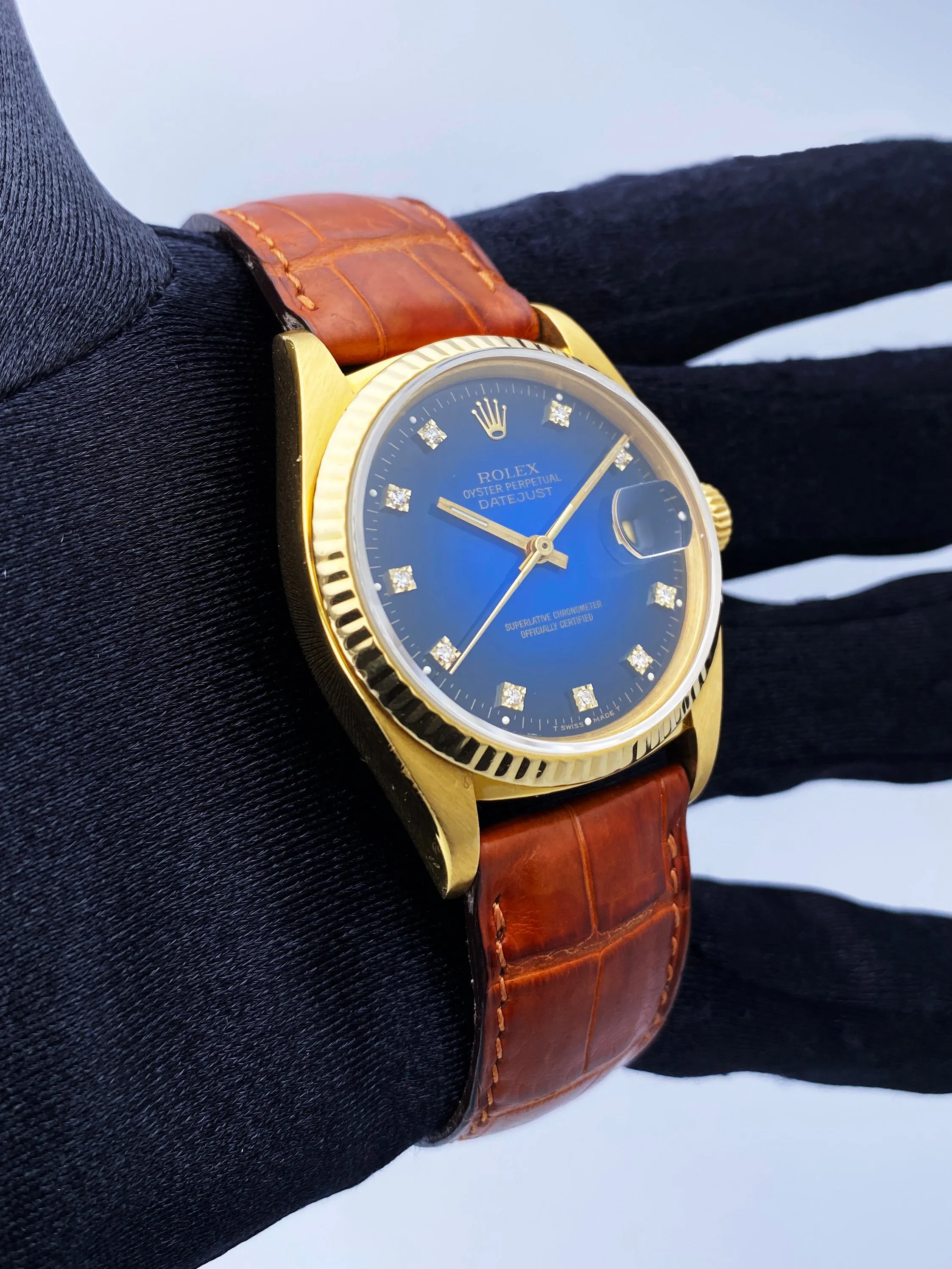 Rolex Datejust 16018 Blue Vignette Diamond Dial Mens Watch