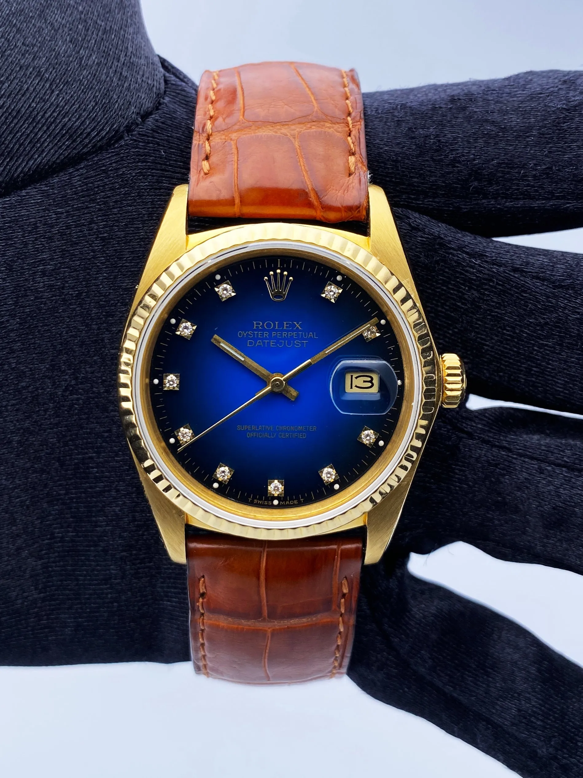 Rolex Datejust 16018 Blue Vignette Diamond Dial Mens Watch