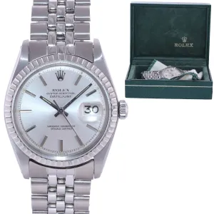 Rolex DateJust 1603 Steel Silver Jubilee Band Date Fluted 36mm Watch Box