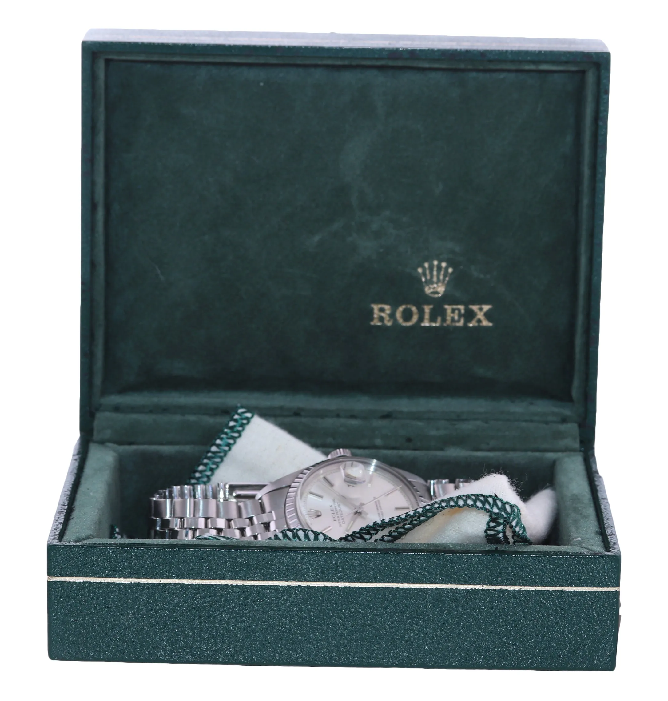 Rolex DateJust 1603 Steel Silver Jubilee Band Date Fluted 36mm Watch Box