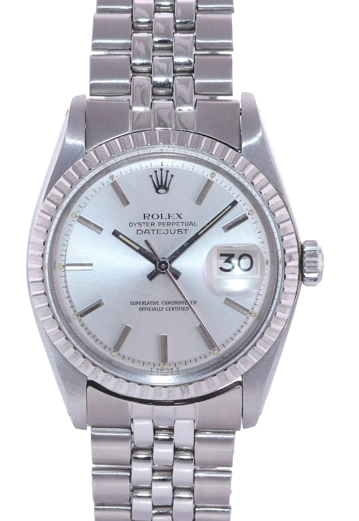 Rolex DateJust 1603 Steel Silver Jubilee Band Date Fluted 36mm Watch Box