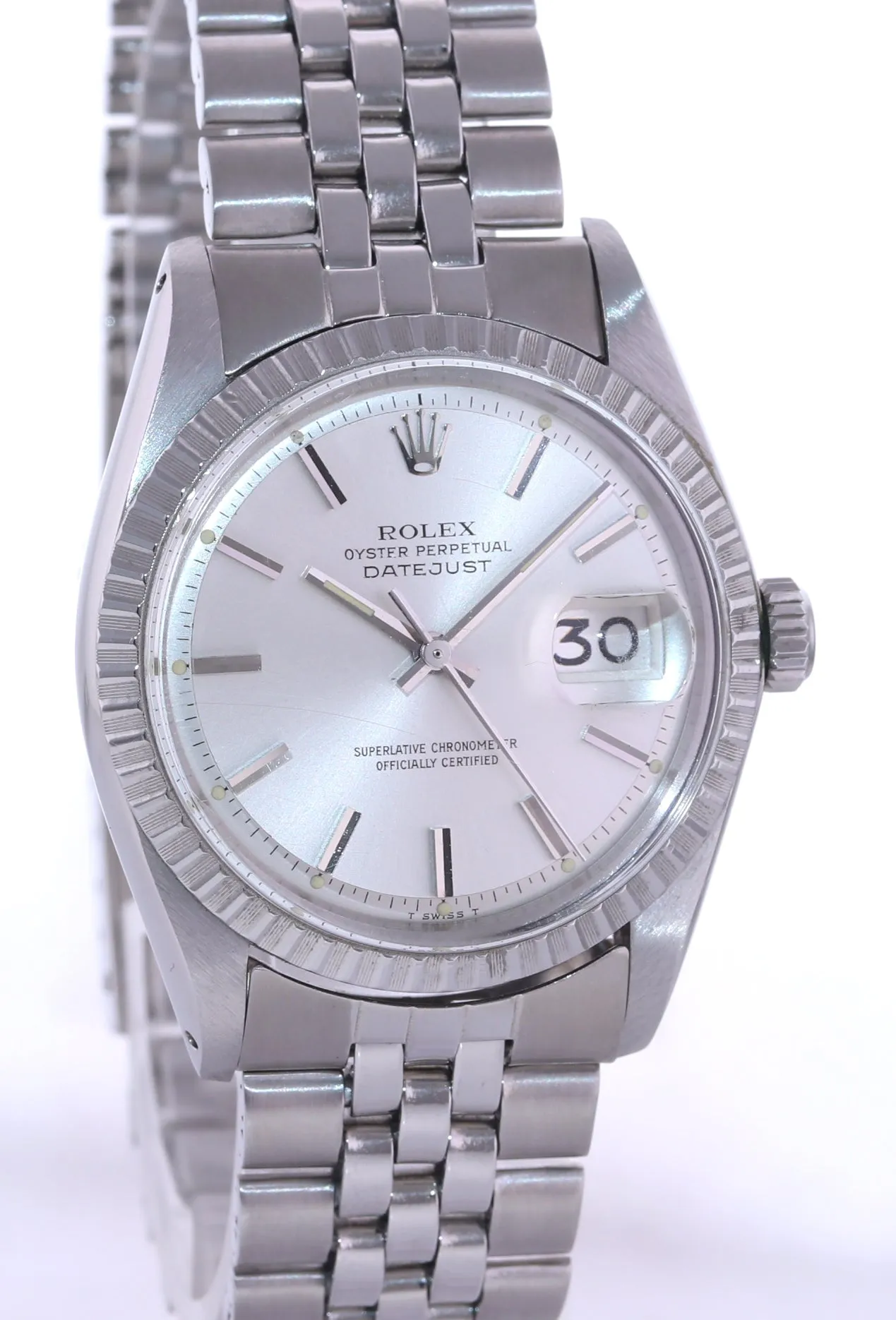 Rolex DateJust 1603 Steel Silver Jubilee Band Date Fluted 36mm Watch Box