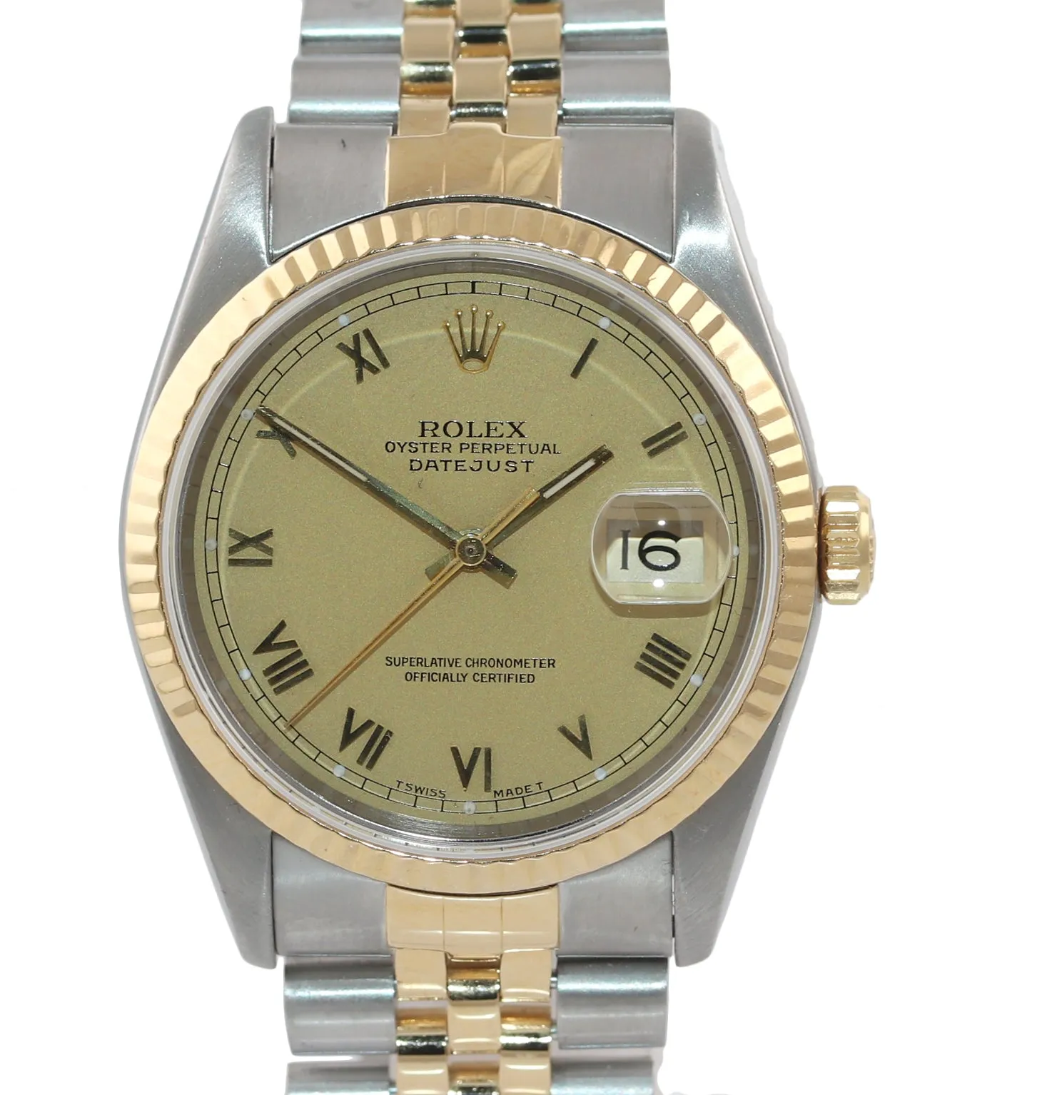 Rolex DateJust 36mm 16233 Two Tone 18k Gold Jubilee Champagne Dial Watch Box