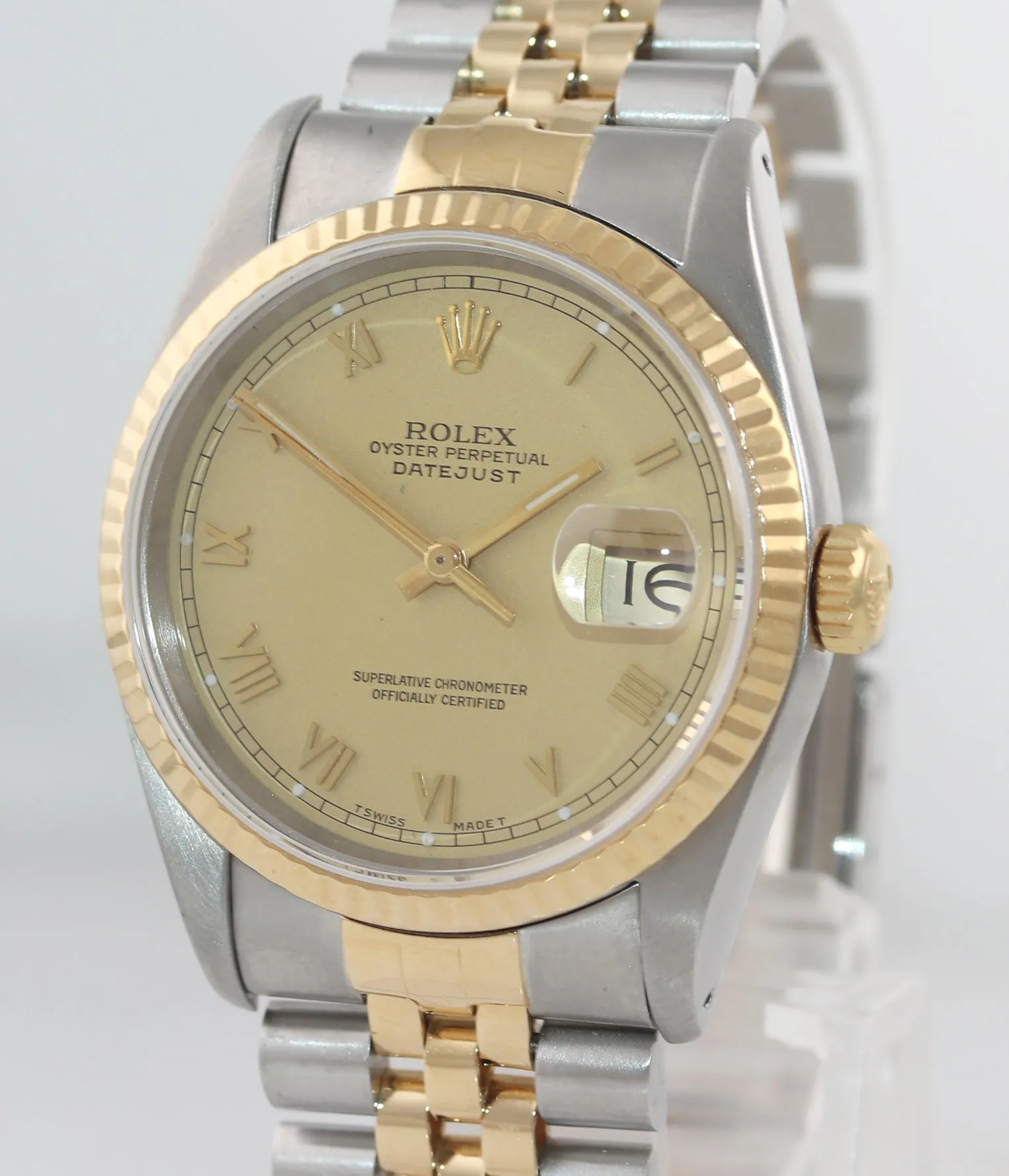 Rolex DateJust 36mm 16233 Two Tone 18k Gold Jubilee Champagne Dial Watch Box