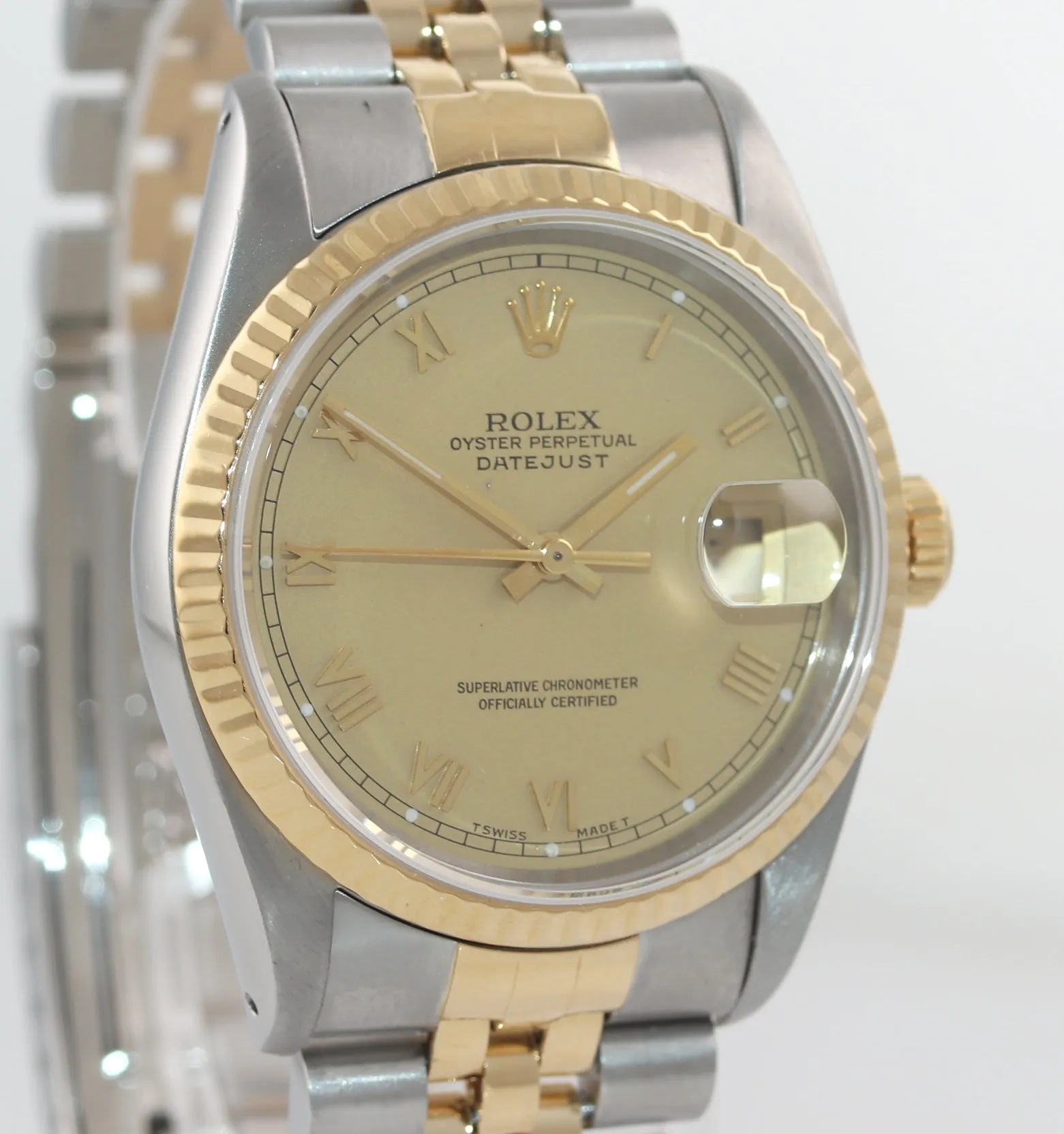 Rolex DateJust 36mm 16233 Two Tone 18k Gold Jubilee Champagne Dial Watch Box