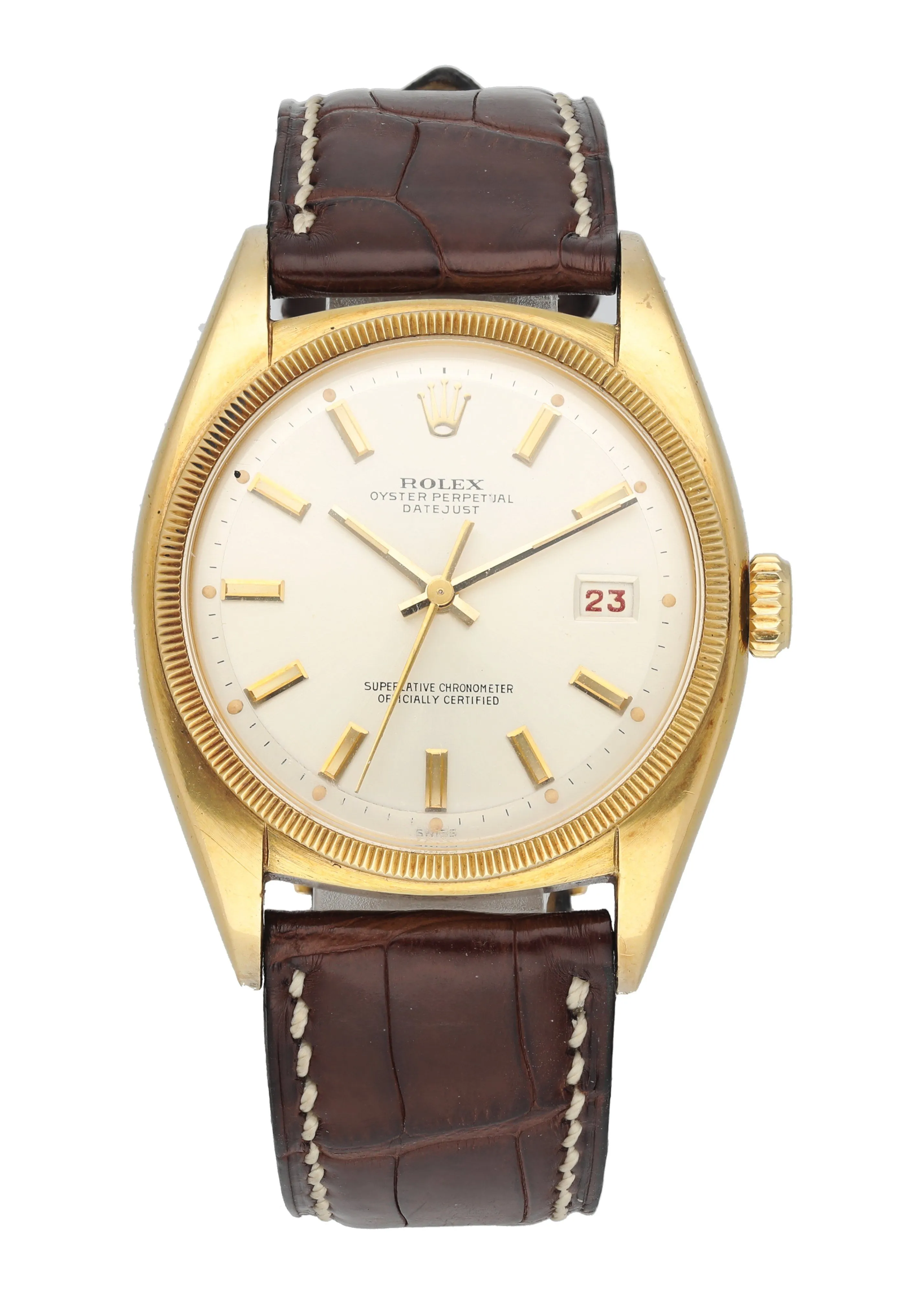 Rolex Datejust Ovettone 6105 Yellow Gold Mens Watch