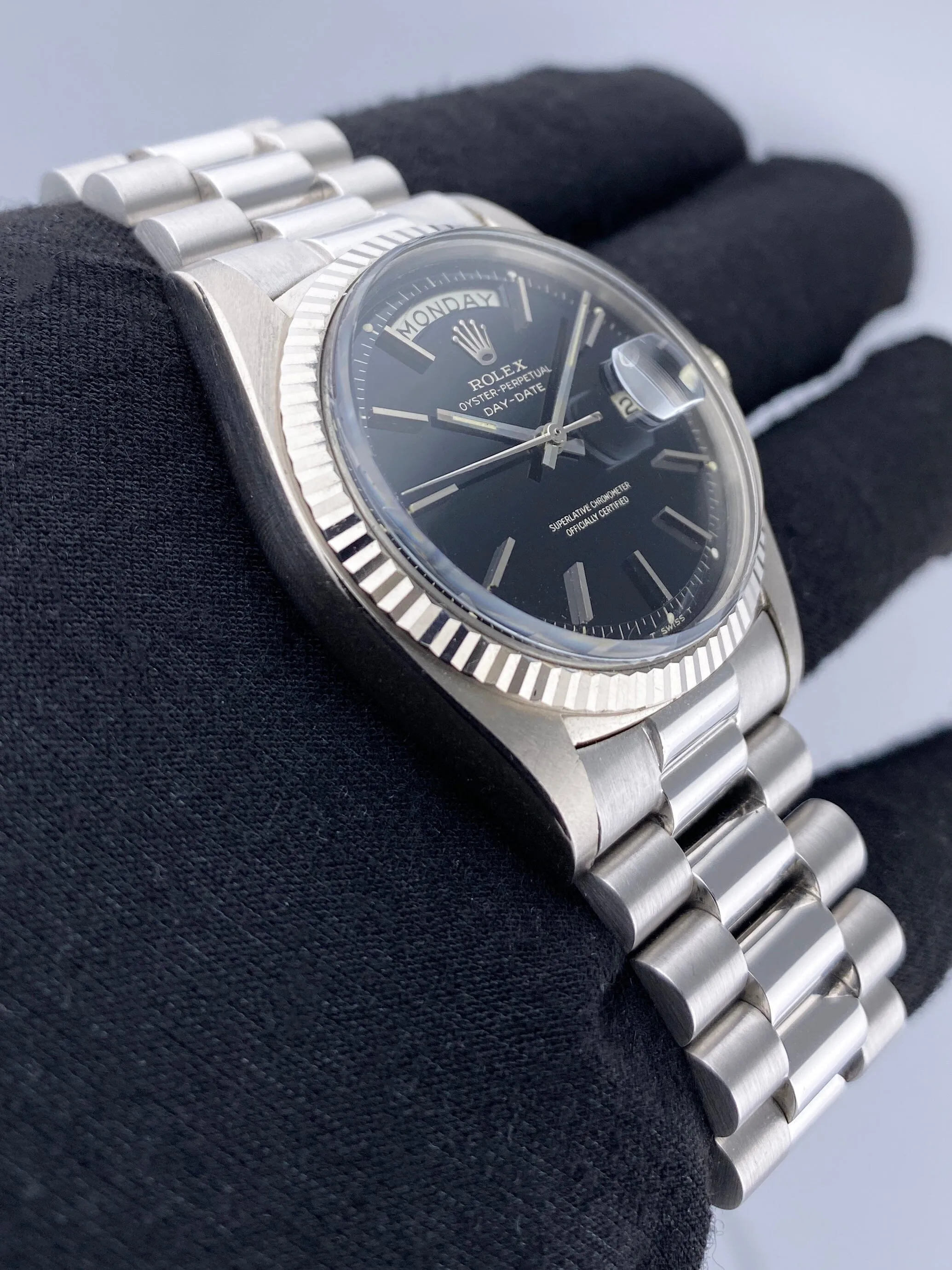 Rolex Day-Date 1803 Black Gilt Dial 18K White Gold Mens Watch