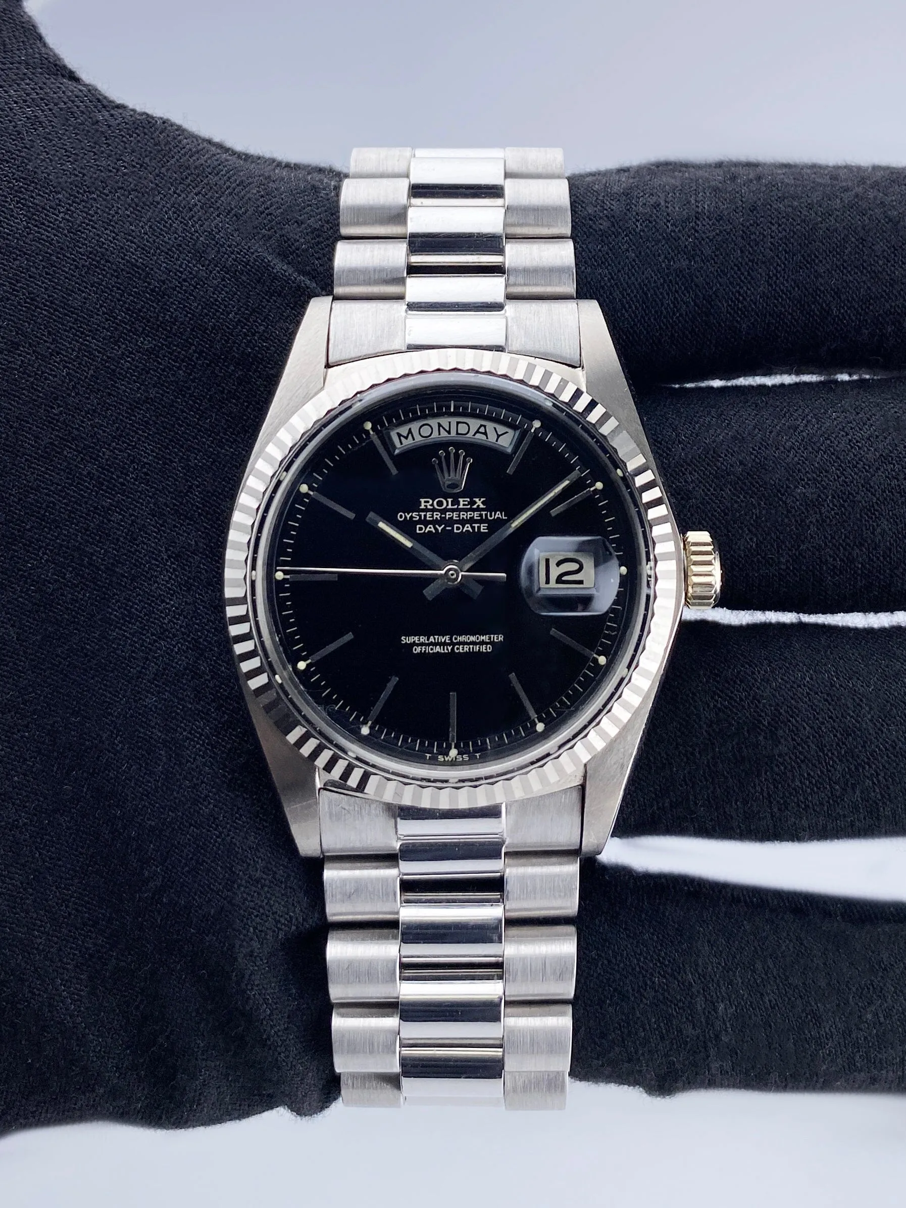 Rolex Day-Date 1803 Black Gilt Dial 18K White Gold Mens Watch