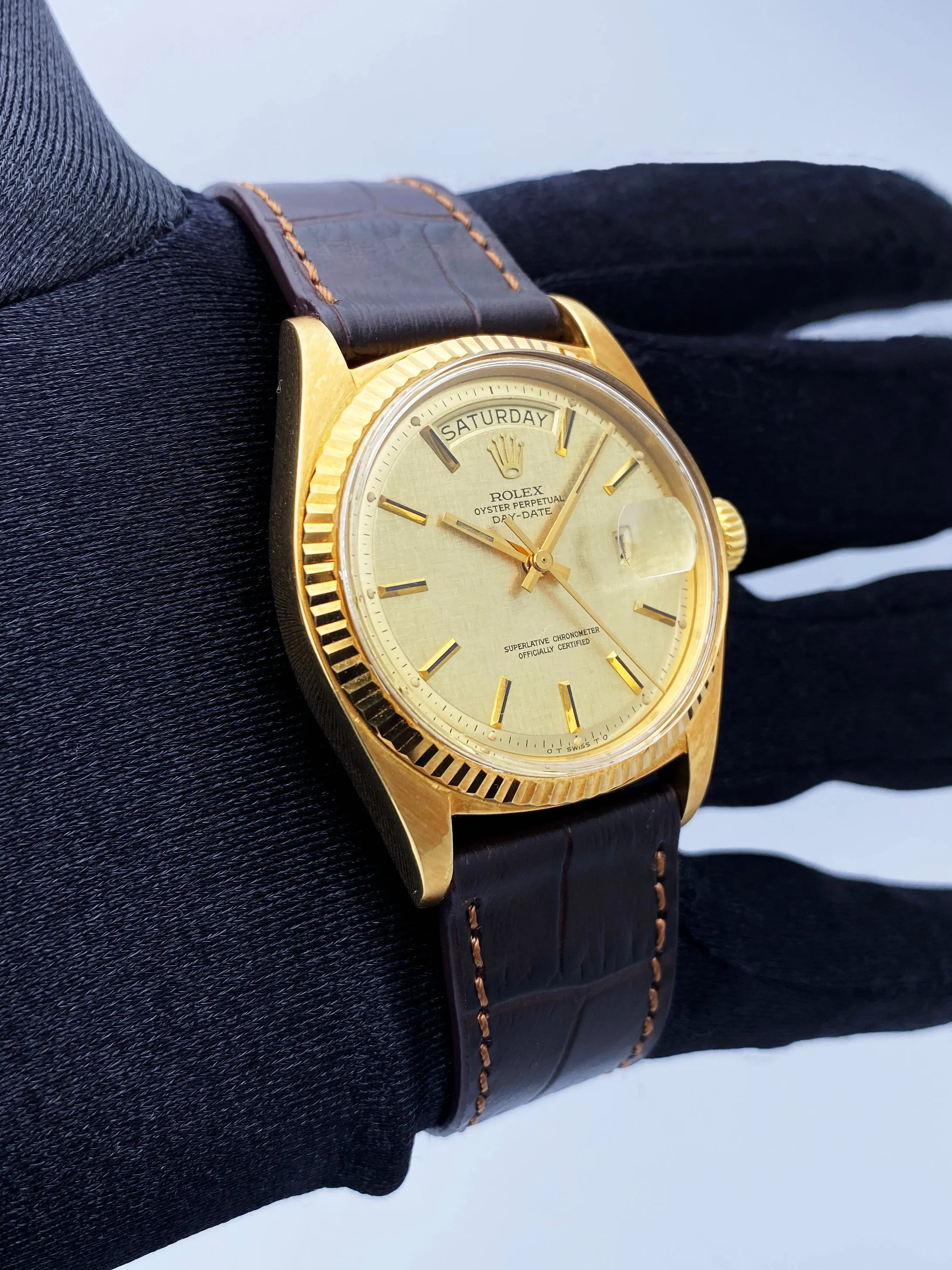 Rolex Day Date 1803 Linen Dial 18K Yellow Gold Mens Watch