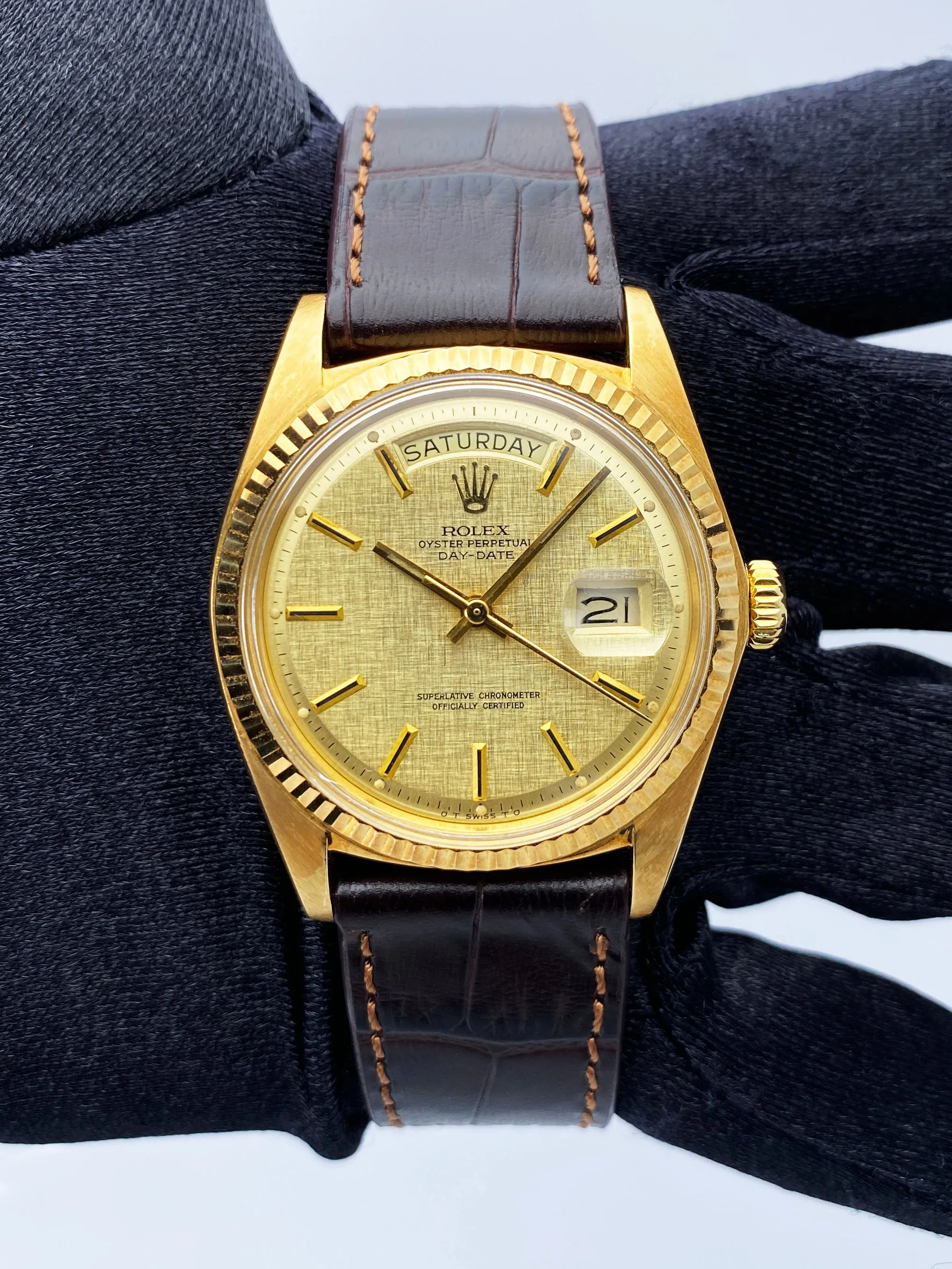 Rolex Day Date 1803 Linen Dial 18K Yellow Gold Mens Watch