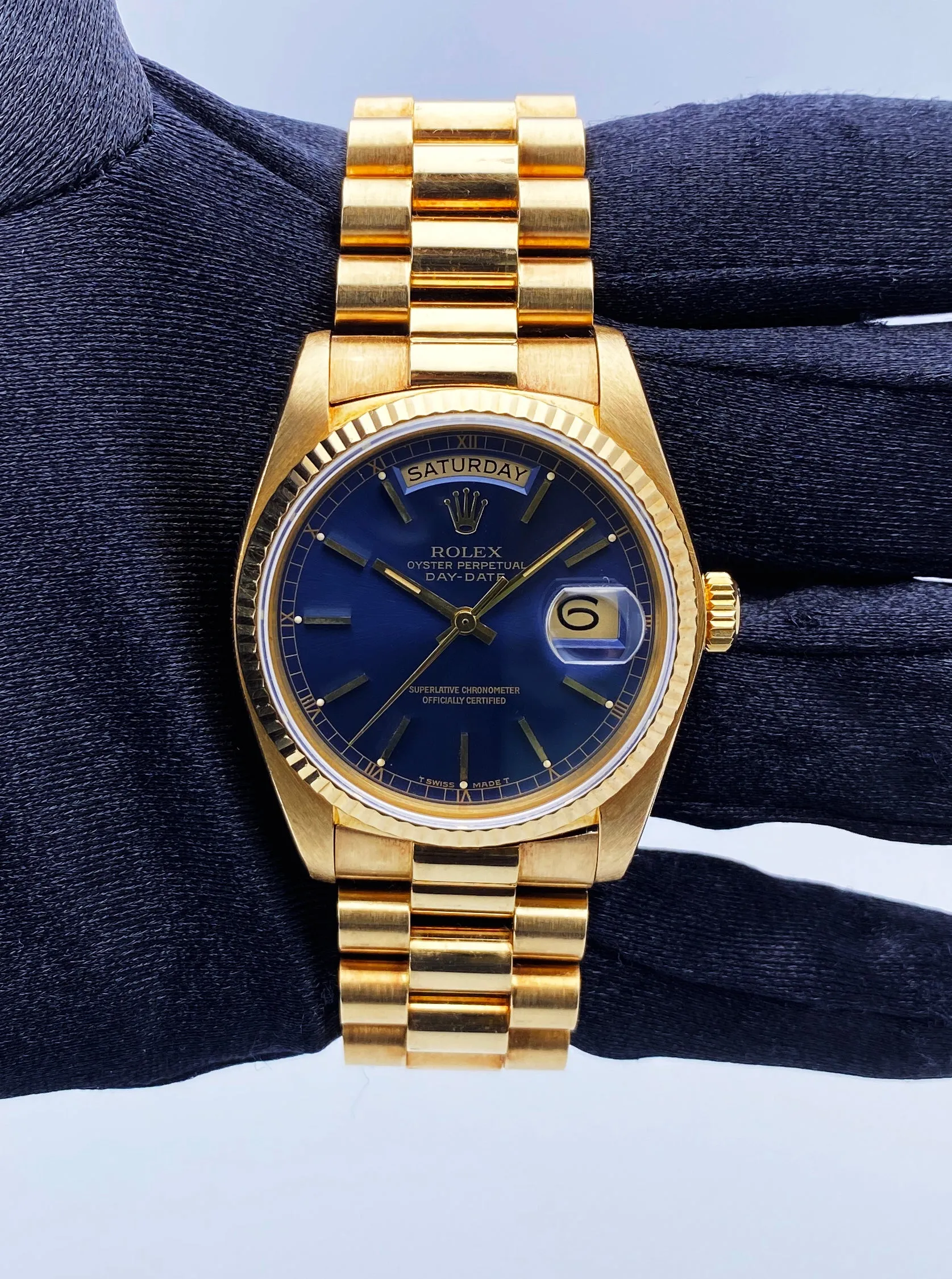 Rolex Day Date 18038 Blue Dial 18K Yellow Gold Mens Watch