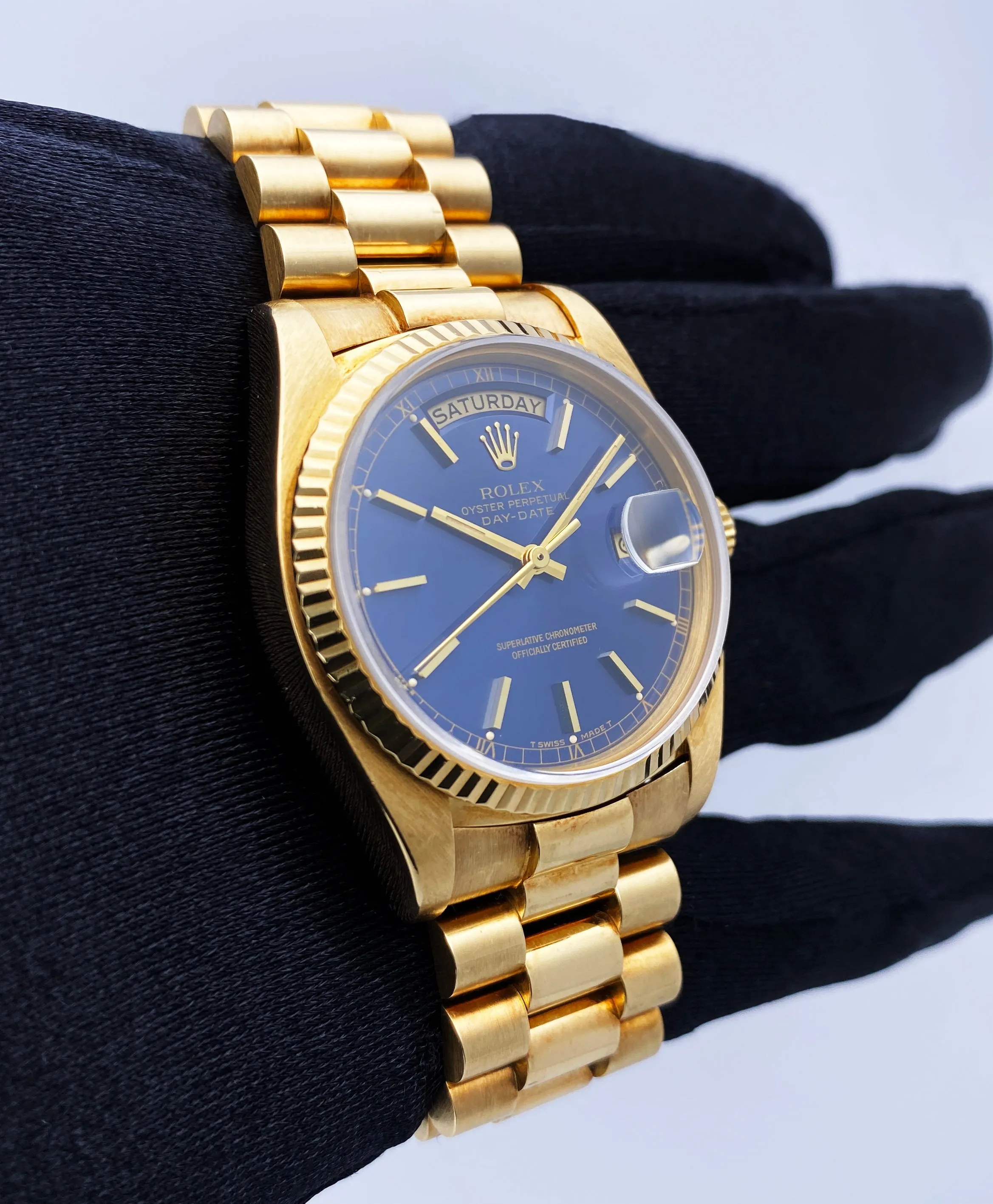 Rolex Day Date 18038 Blue Dial 18K Yellow Gold Mens Watch