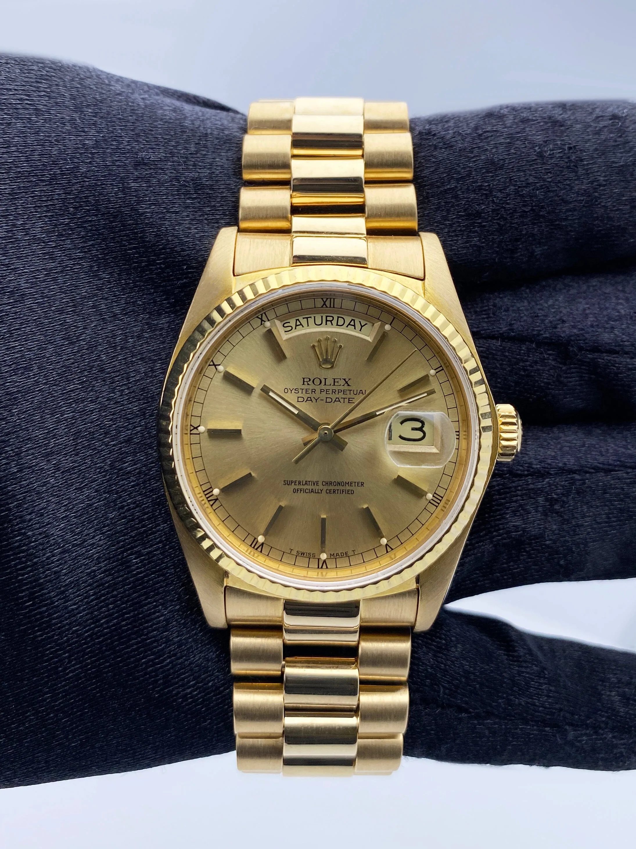 Rolex Day Date 18038 President 18K Yellow Gold Mens Watch Box Papers