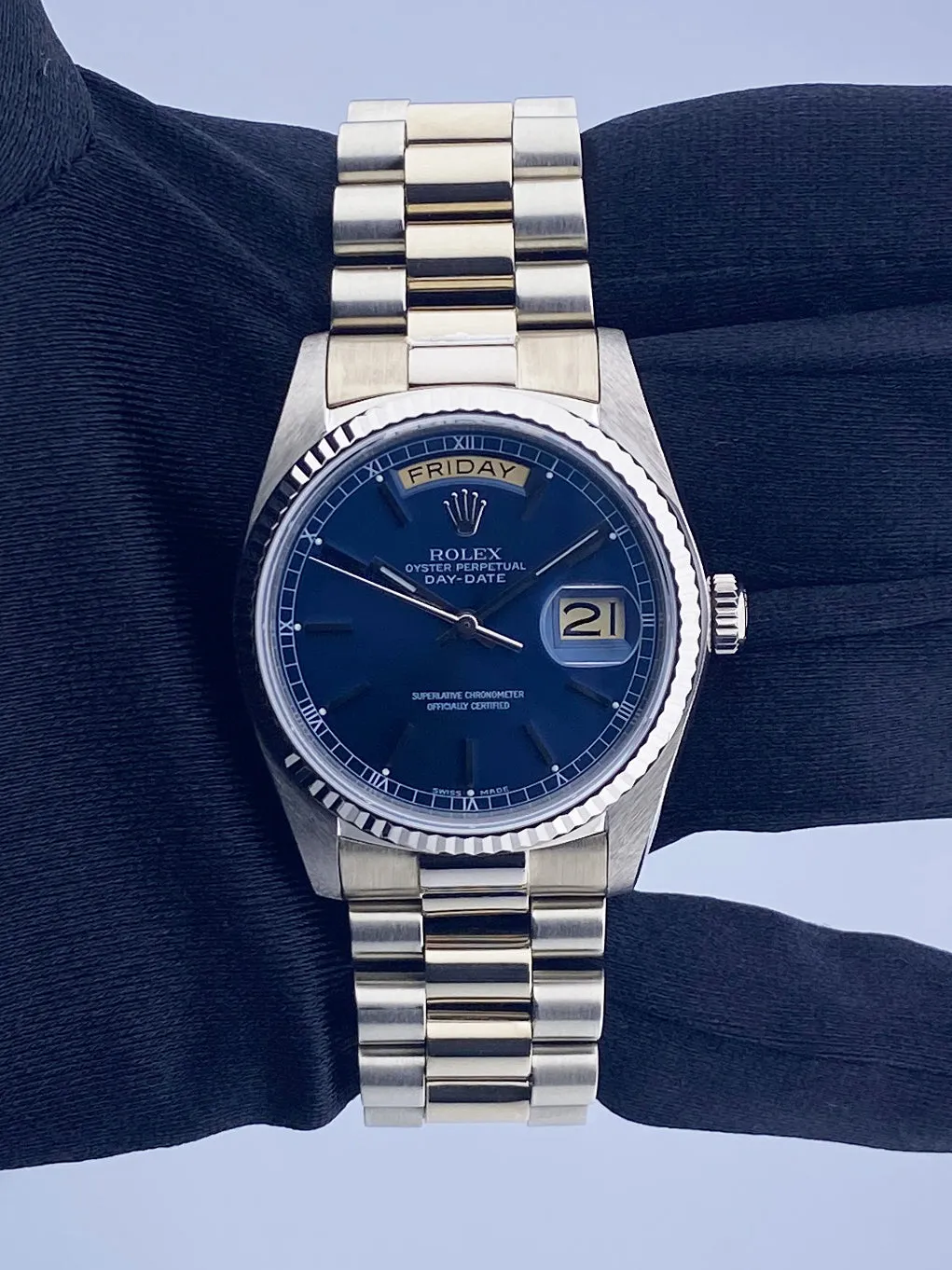 Rolex Day-Date 18039 Blue Dial 18K White Gold Mens Watch