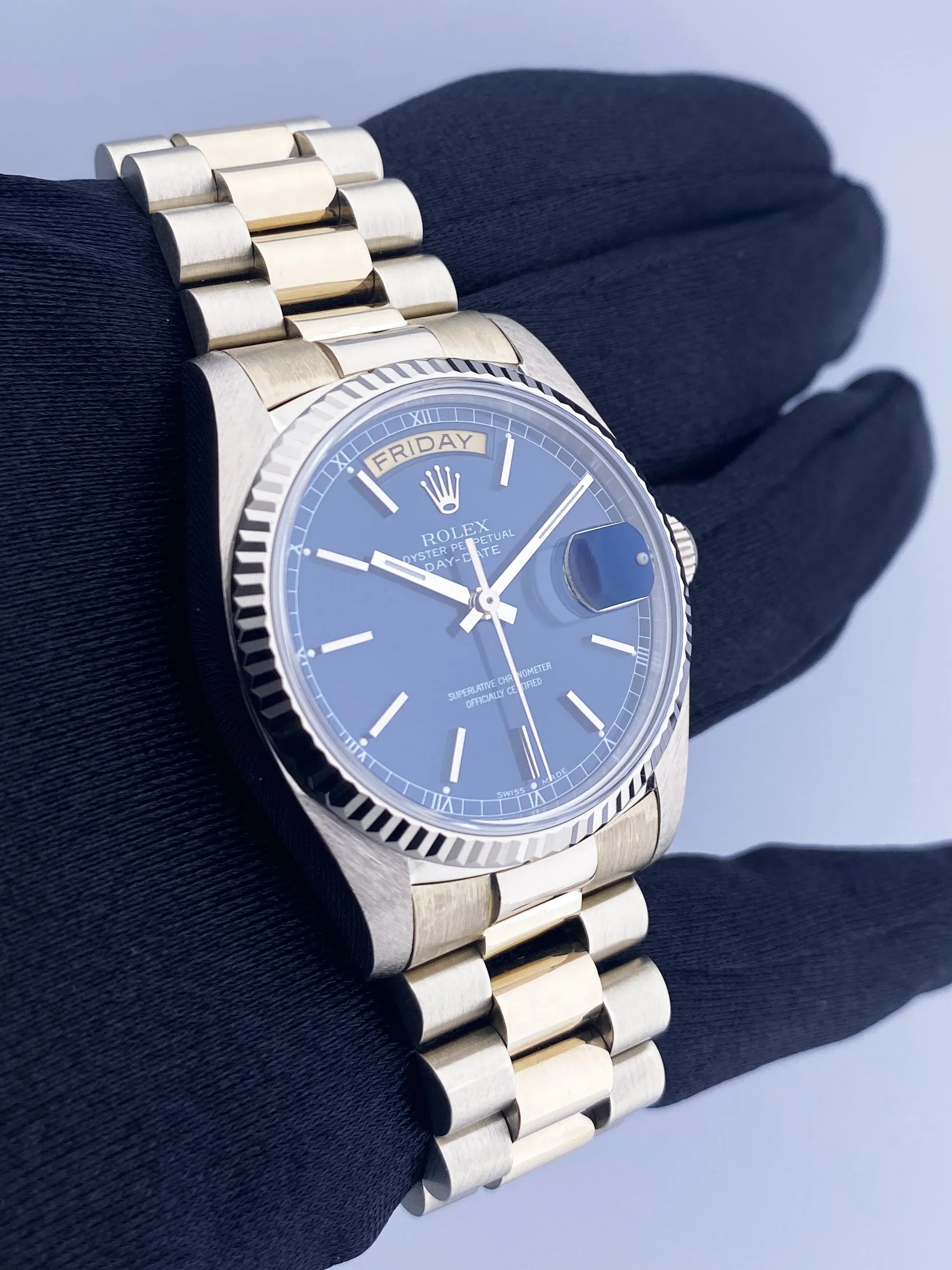Rolex Day-Date 18039 Blue Dial 18K White Gold Mens Watch