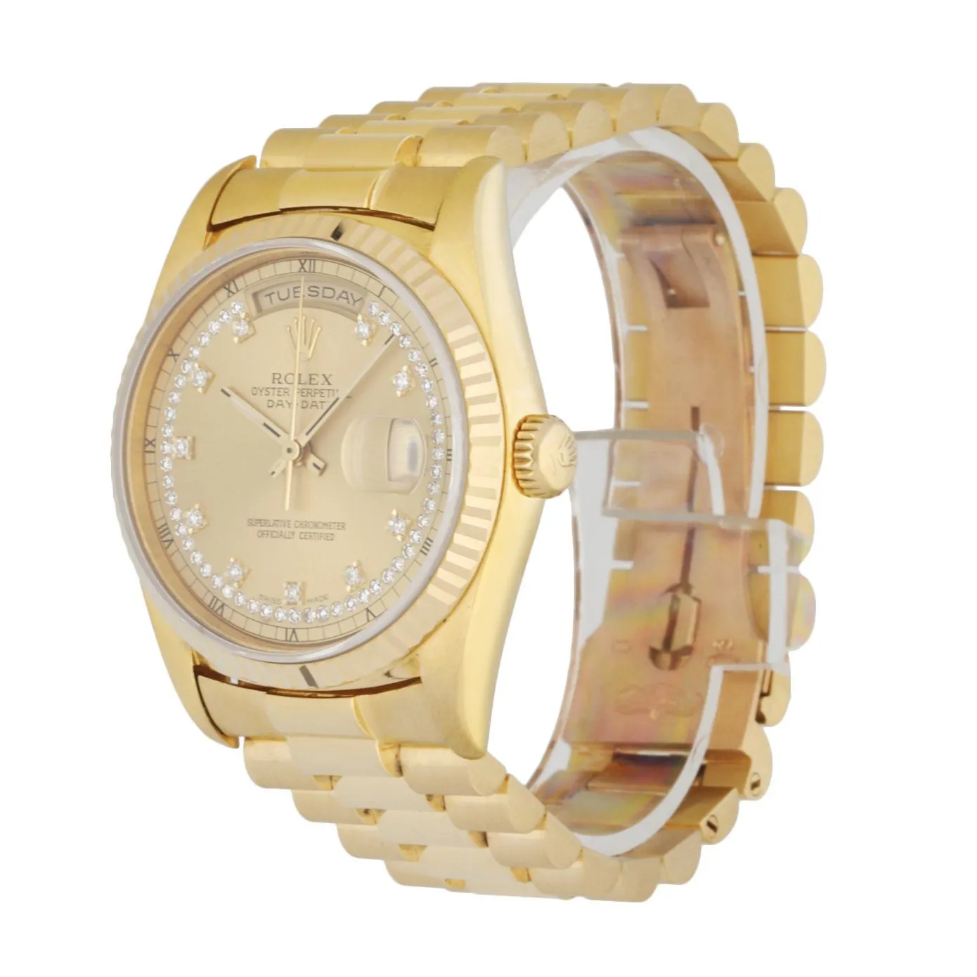 Rolex Day Date 18238 President String Diamond Dial Vintage Men's Watch Box & papers
