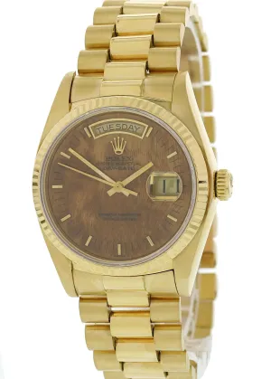 Rolex Day-Date President 18038 Wood Dial 18K Yellow Gold Mens Watch