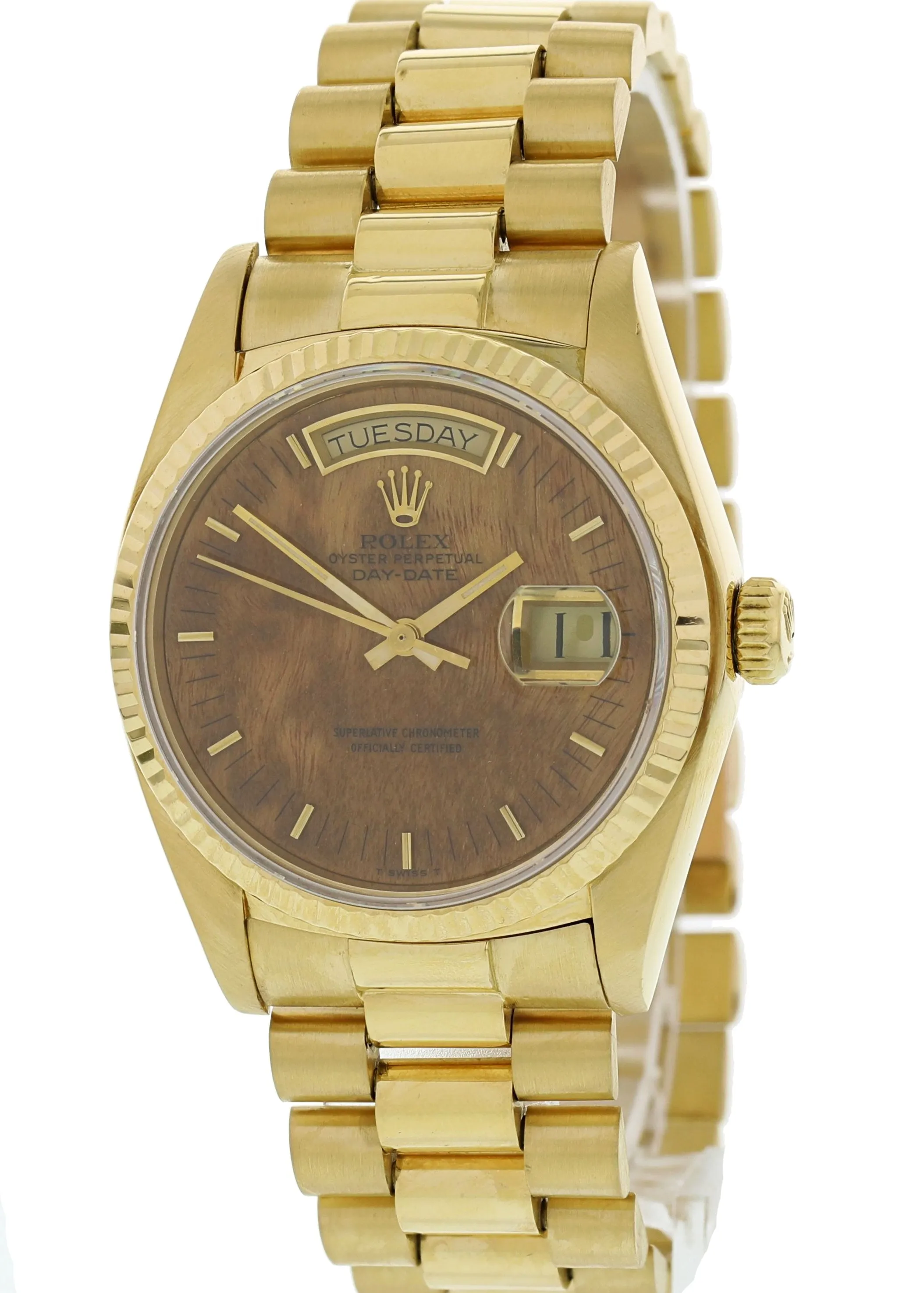 Rolex Day-Date President 18038 Wood Dial 18K Yellow Gold Mens Watch