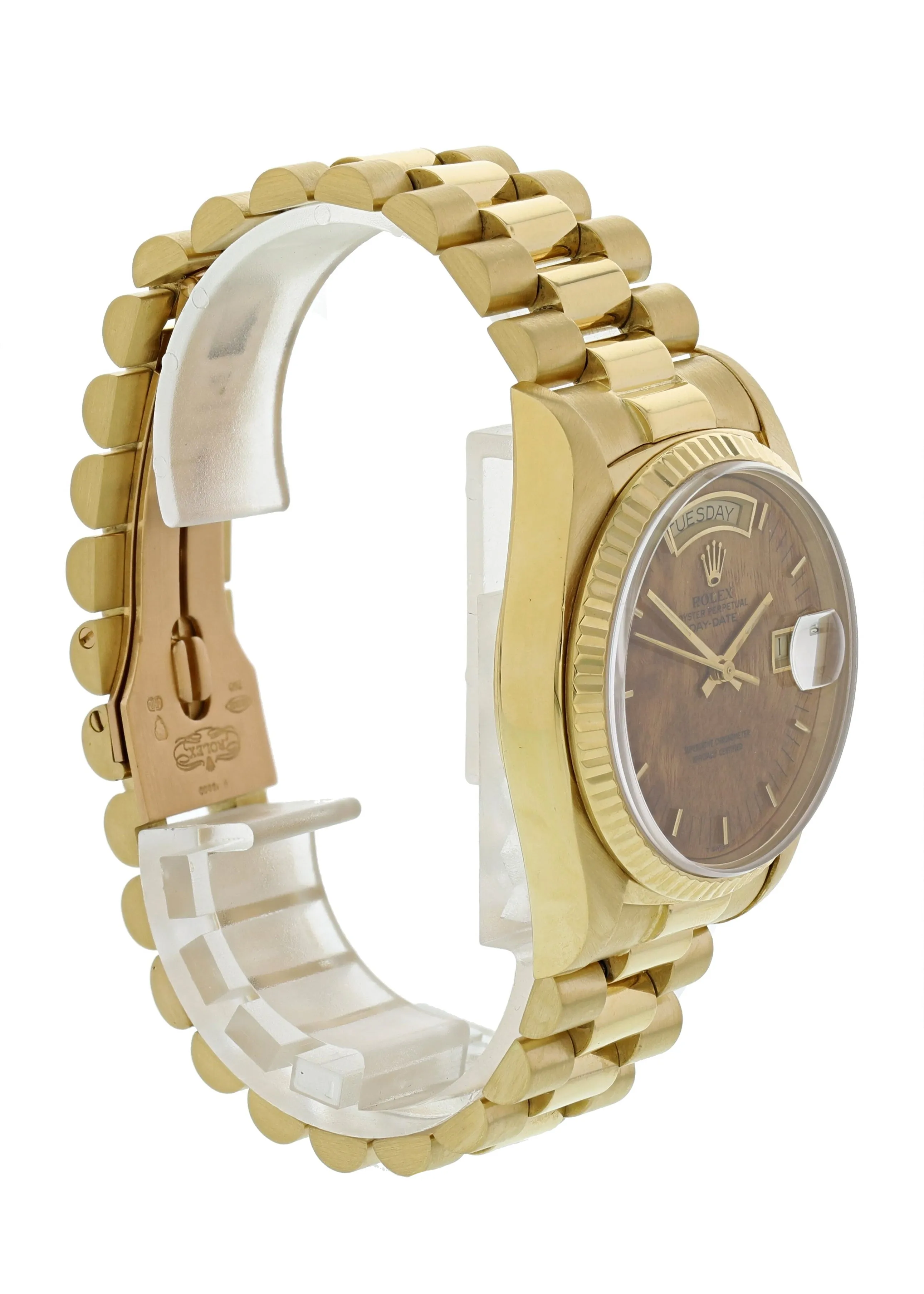 Rolex Day-Date President 18038 Wood Dial 18K Yellow Gold Mens Watch