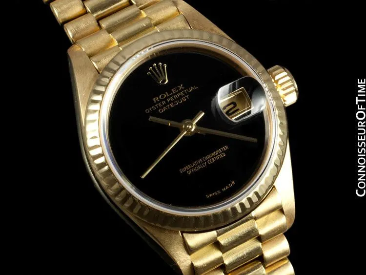 Rolex Ladies President Datejust, 69178 - 18K Gold & Rolex Factory Onyx Dial
