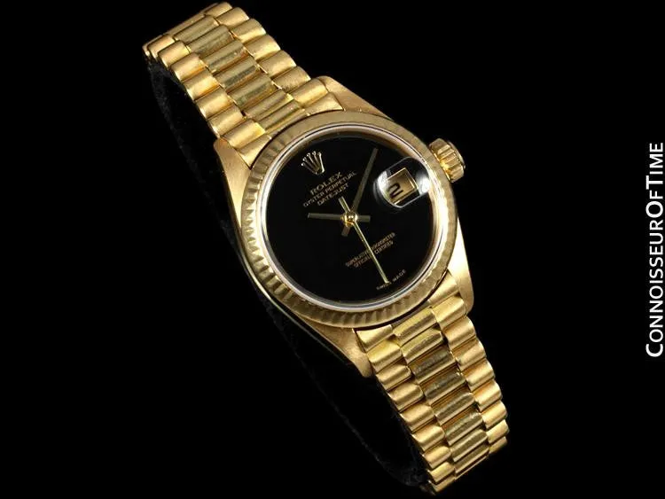 Rolex Ladies President Datejust, 69178 - 18K Gold & Rolex Factory Onyx Dial