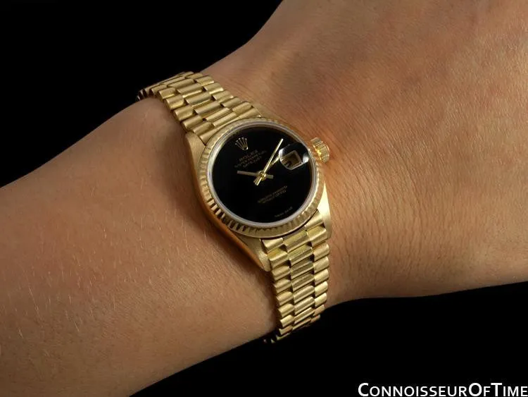 Rolex Ladies President Datejust, 69178 - 18K Gold & Rolex Factory Onyx Dial