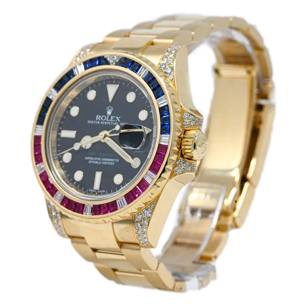 Rolex Men's GMT - Master II Yellow Gold 40mm Black Dot Dial Watch Reference #: 116758SARU