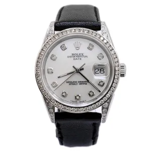 Rolex Oyster Perpetual Date Stainless Steel 34mm White MOP Diamond Dial Watch Reference #: 15200