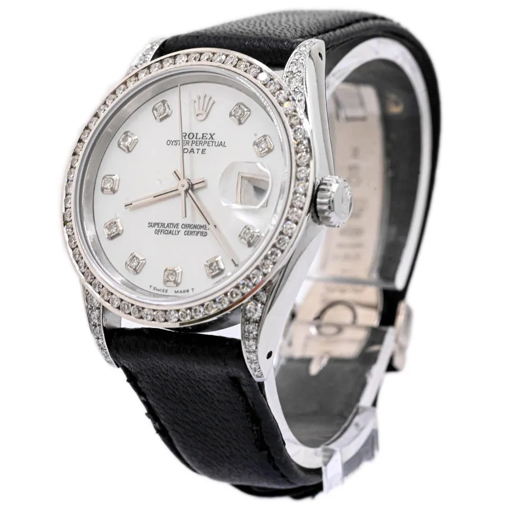 Rolex Oyster Perpetual Date Stainless Steel 34mm White MOP Diamond Dial Watch Reference #: 15200
