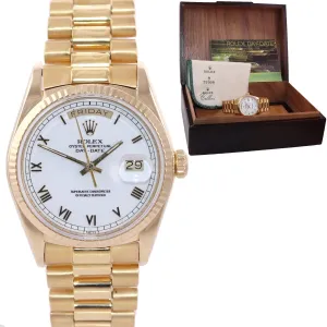 Rolex President Day Date 36mm 18038 18k Yellow Gold White Roman Quickset Watch