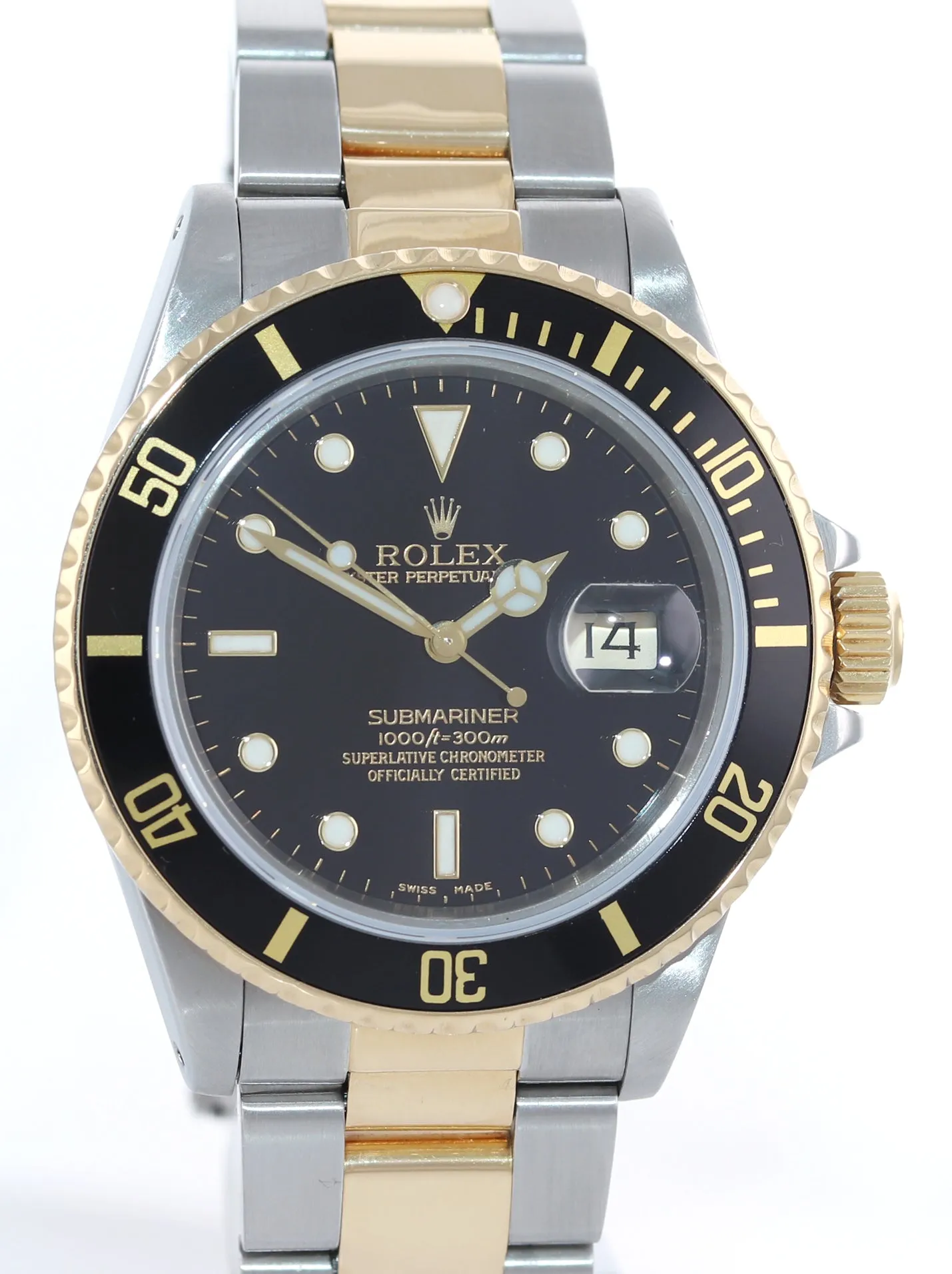 Rolex Submariner Date 16803 18K Gold Steel Two Tone Black Dial Watch Box