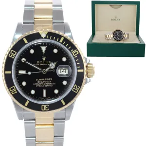 Rolex Submariner Date 16803 18K Gold Steel Two Tone Black Dial Watch Box