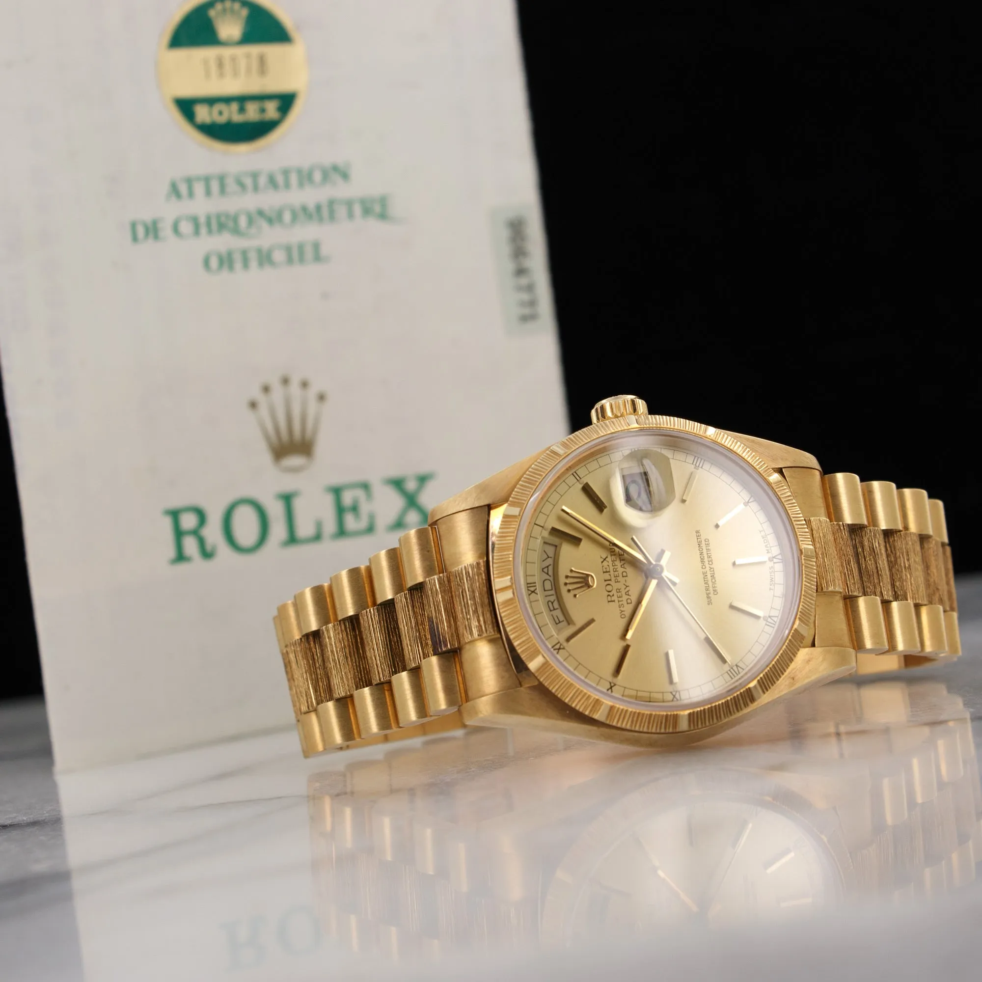 Rolex Yellow Gold Day-Date Bark Finish Watch Ref. 18078