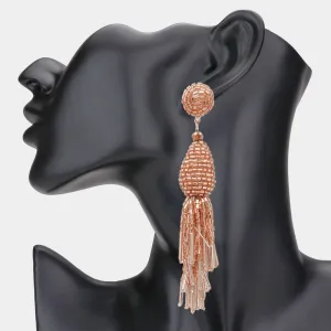 Rose Gold Beaded Tassel Fun Fashion Dangle Earrings | 558985