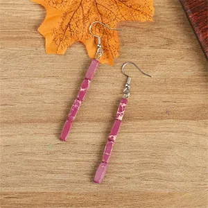 Rose Howlite & Silver-Plated Cylinder Bead Drop Earrings