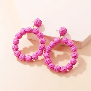 Rose Raffia Beaded Drop Earrings