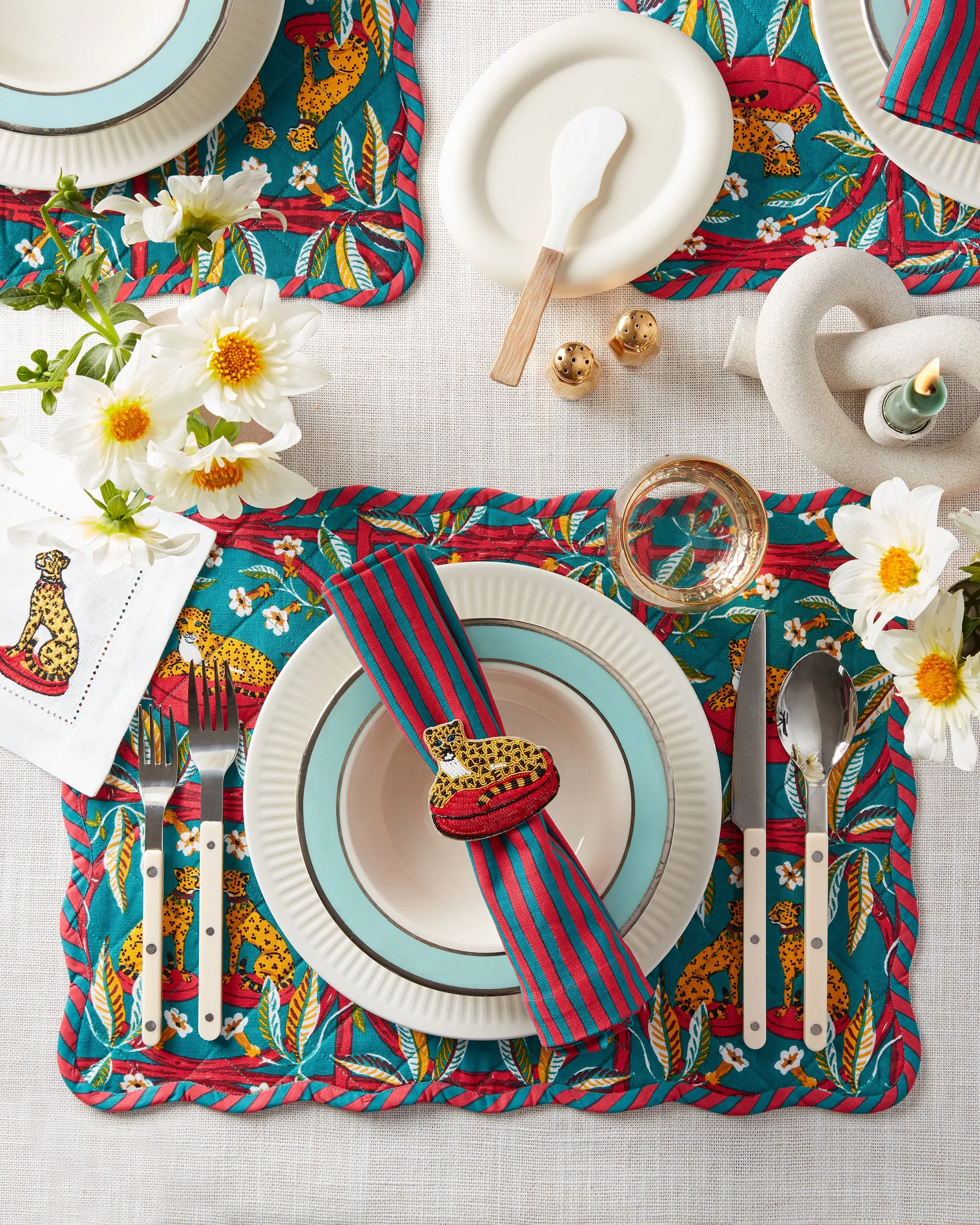 Royal Cheetah - Quilted Scalloped Placemat Set - Ruby & Jade