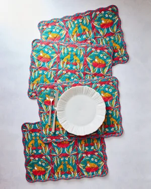 Royal Cheetah - Quilted Scalloped Placemat Set - Ruby & Jade