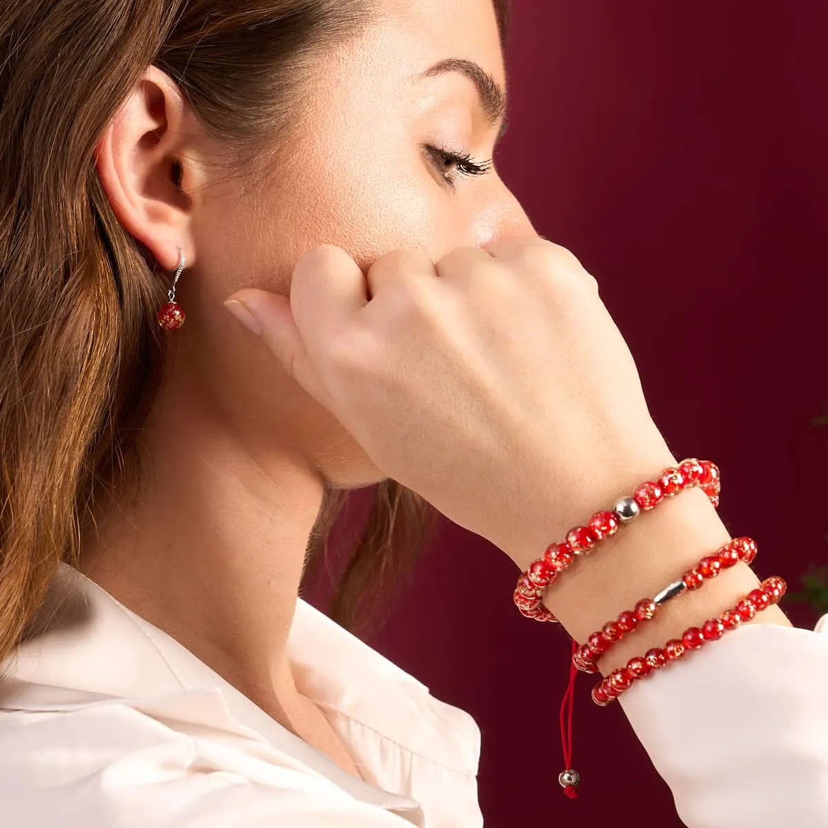Ruby | .925 Sterling Silver | Firefly Glass Huggie Earrings