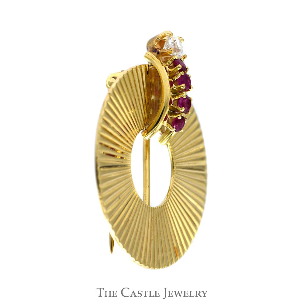 Ruby & Diamond Tiffany & Co. Designer Disc Brooch/Pin in 14k Yellow Gold