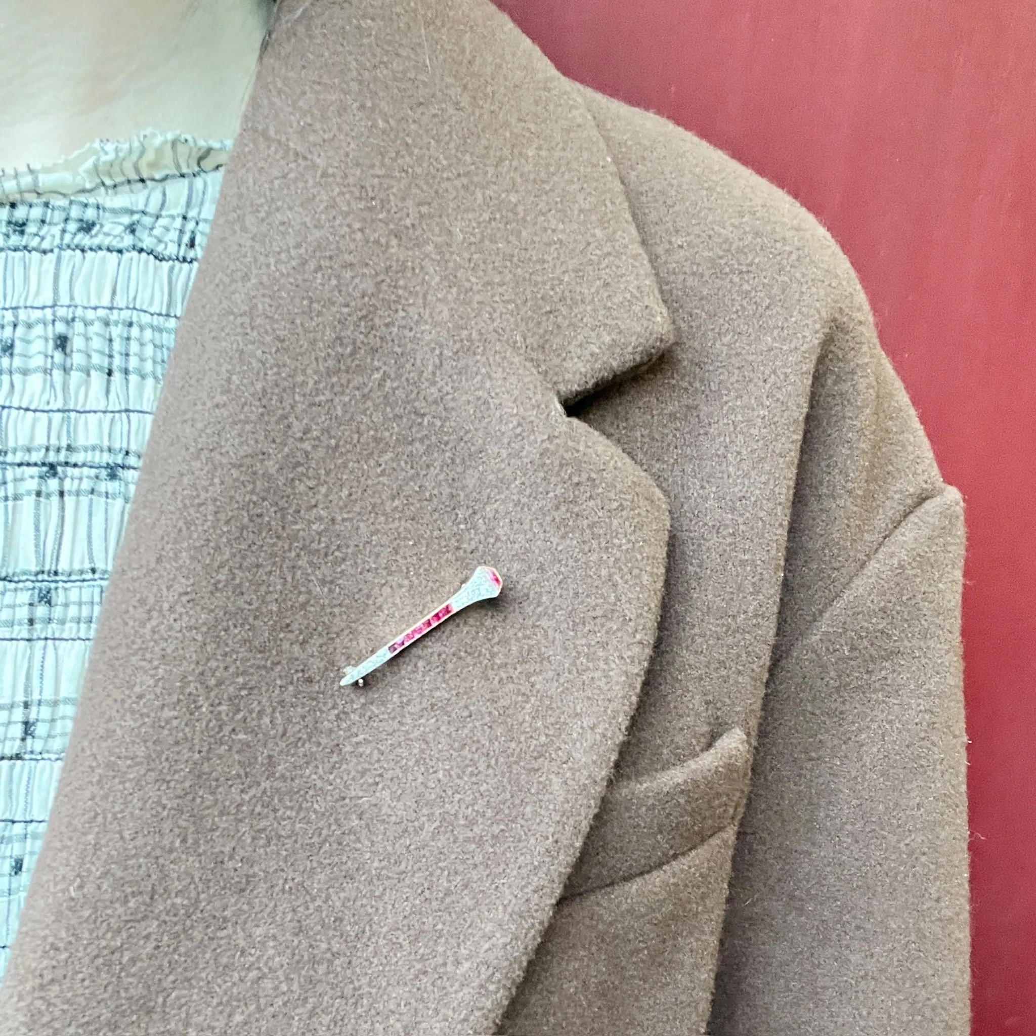 Ruby and Diamond Antique Railroad Nail Brooch