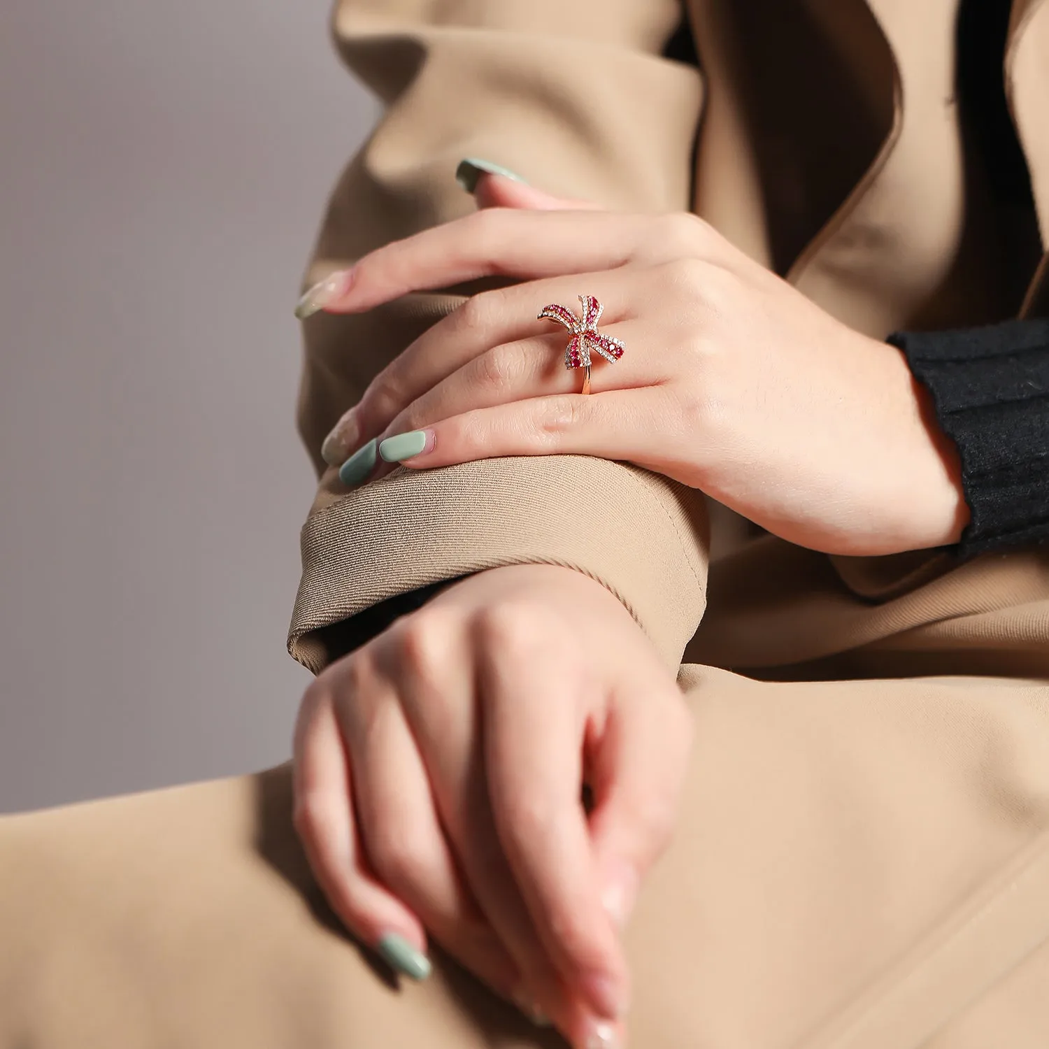 Ruby and Diamond Bow Tie Ring