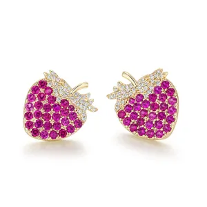 Ruby and Diamond Cute Strawberry Stud Earrings