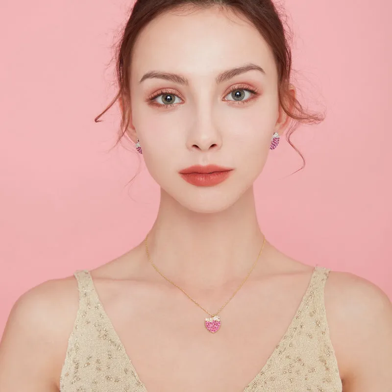 Ruby and Diamond Cute Strawberry Stud Earrings