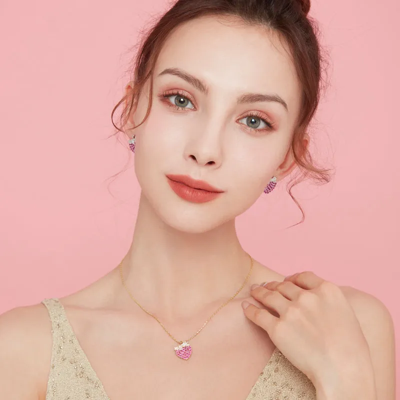 Ruby and Diamond Cute Strawberry Stud Earrings