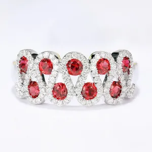 Ruby and Diamond Pave Wave Style Ring